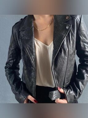 NWOT! Rebecca Vallance Designer Black Pebbled Leather Biker Jacket Size 4/Small